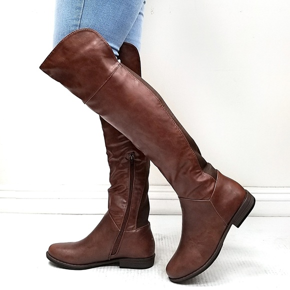 Shoes - New Brown Elastic Panel Over the Knee Riding Boots
